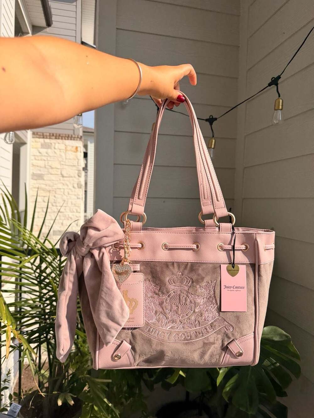 Juicy Couture Pink Velvet Tote Daydreamer Shoulder Bag with Bow
